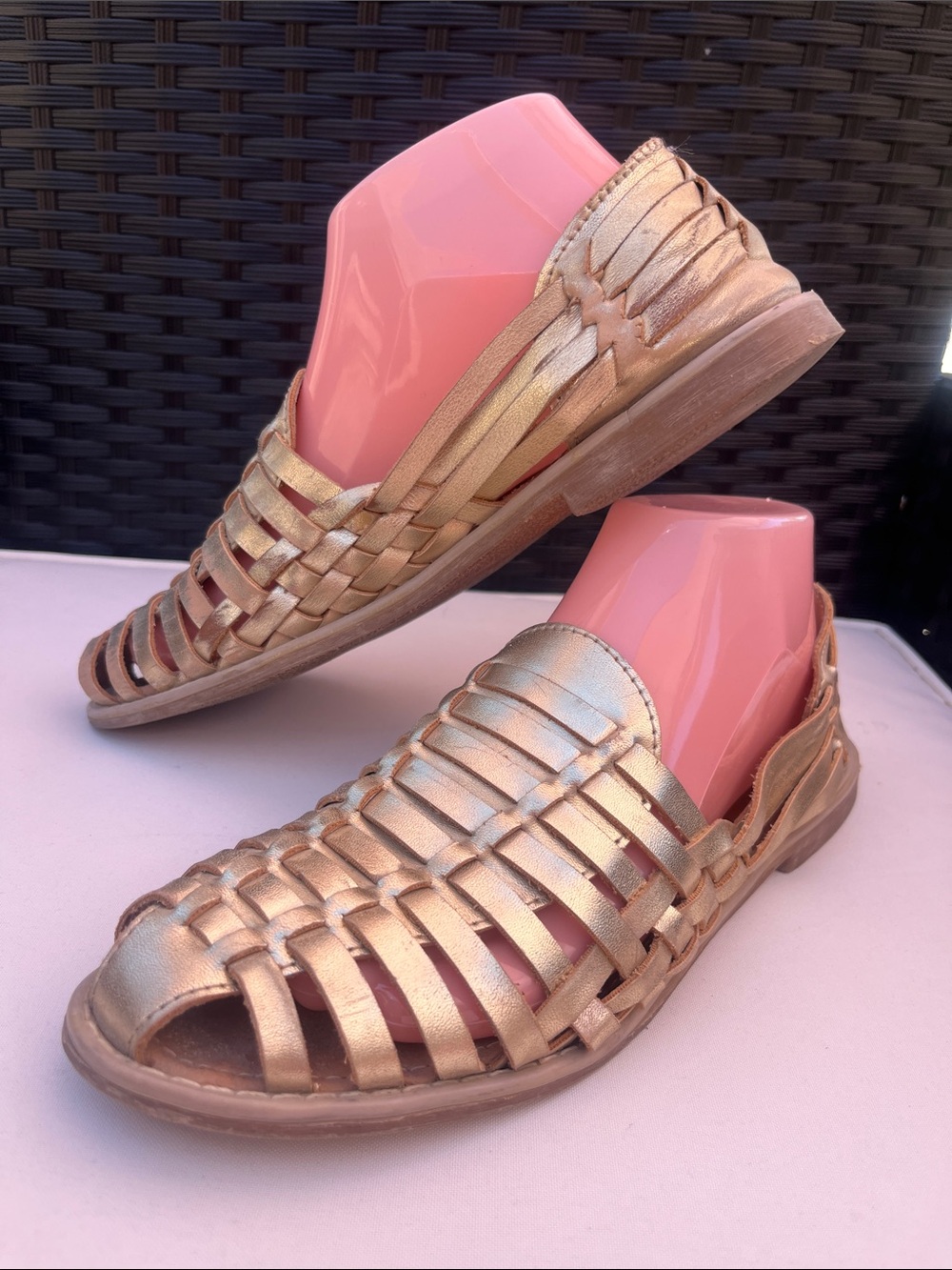 Women's Metallic Gold Woven Huarache Sandals